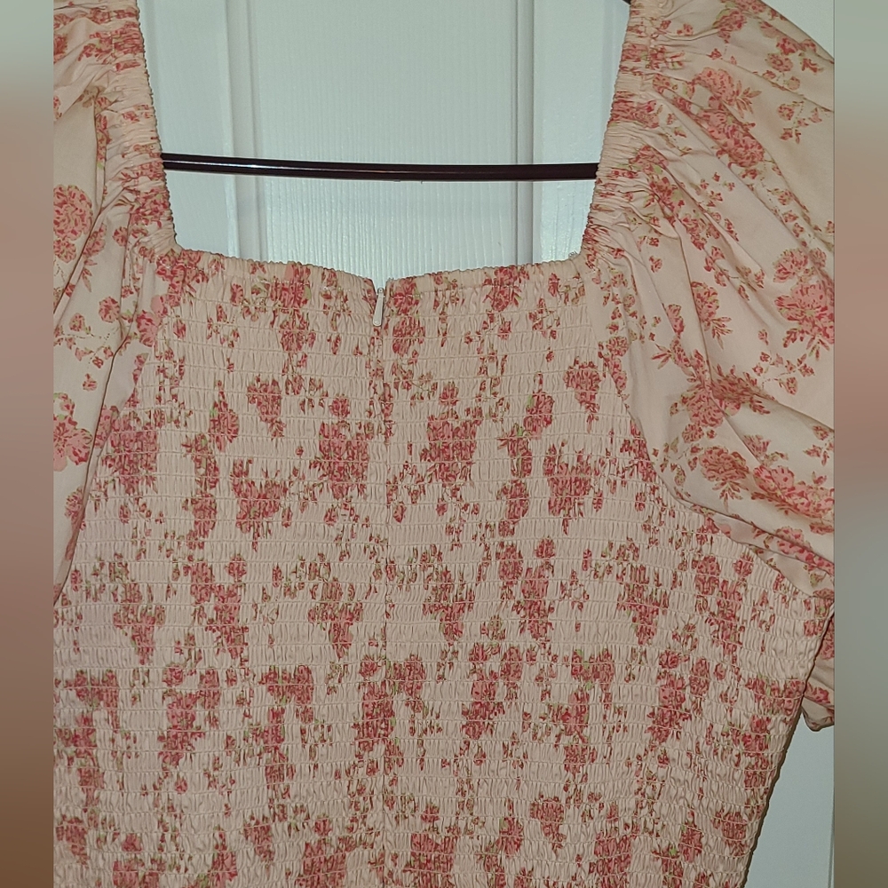 Rachel Parcel Floral Pink Puff Sleeve Dress, Smocked Bodice, Size M-L - Picture 4 of 11